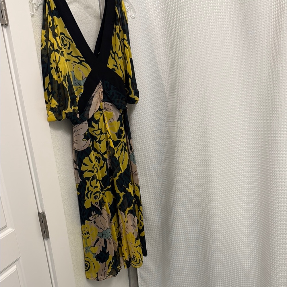 Floral V-Neck Dress - Yellow and Black